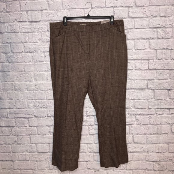 New Maurices 20 Short Brown Glen Plaid Check Stretch Slim Boot Dress Work Pants - Picture 2 of 5